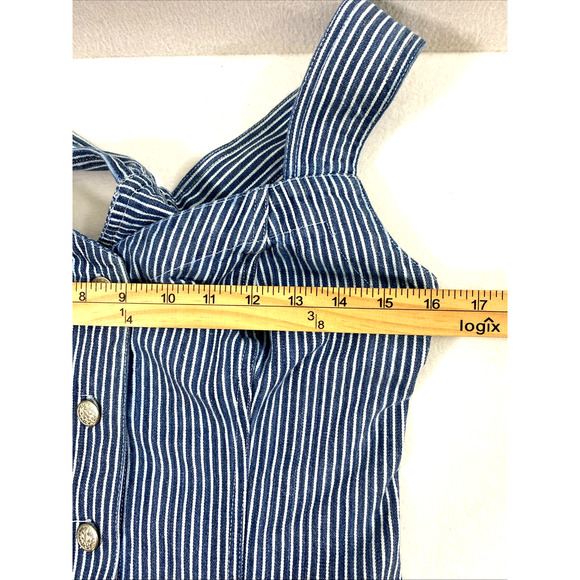 Paris Sport Club Overall Dress Junior 7 Blue White Stripe Denim Button Up Jumper - Picture 6 of 9